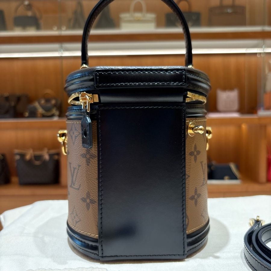 【台中現貨,極新保存】Louis Vuitton CANNES 雙色老花圓桶包|復古化妝箱造型|鎖頭吊飾|手提/肩背/斜背三用-7