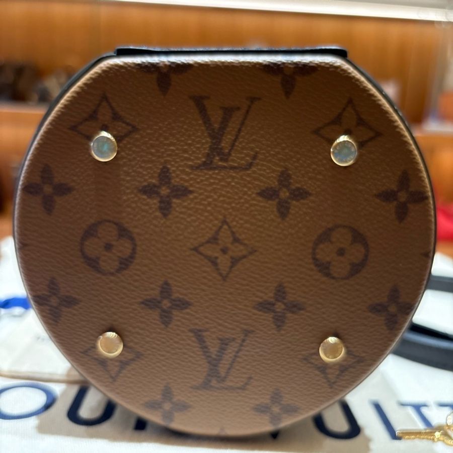 【台中現貨,極新保存】Louis Vuitton CANNES 雙色老花圓桶包|復古化妝箱造型|鎖頭吊飾|手提/肩背/斜背三用-8