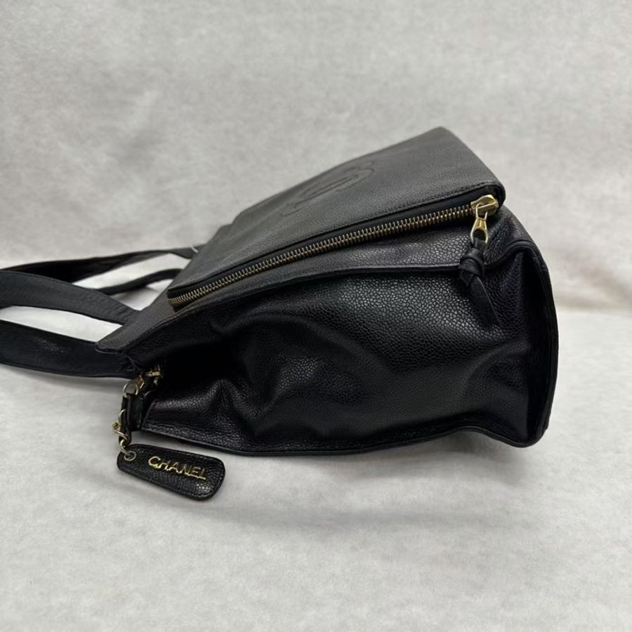 Chanel 香奈兒黑金荔枝紋單肩托特Tote-7