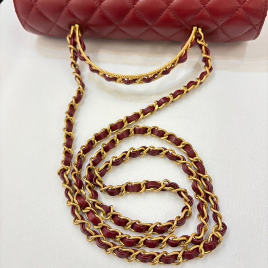 CHANEL棗紅色羊皮仿舊金鍊COCO Handle 23-8