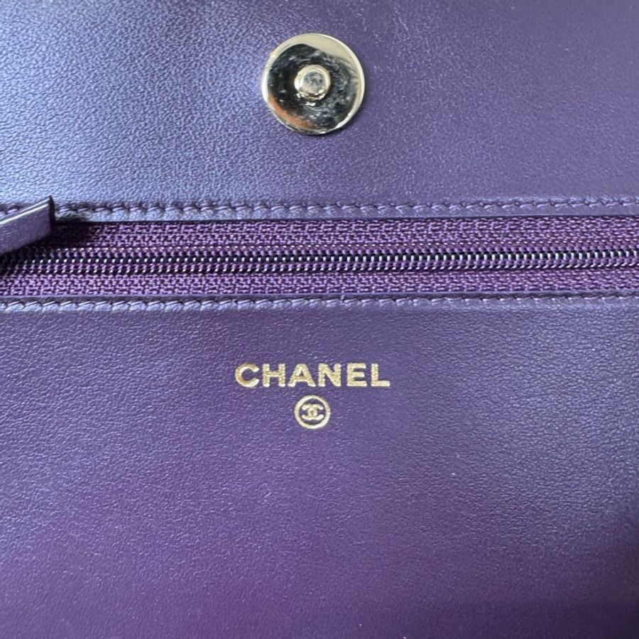 Chanel leboy 荔枝牛皮大WOC 紫色💜金扣-13