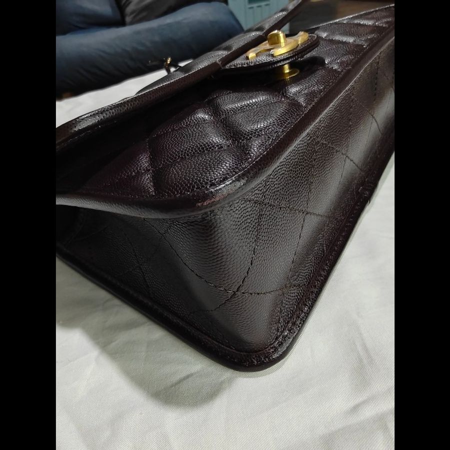 CHANEL 香奈兒 深棕色 牛皮 郵差包 金扣 軍牌 coco handle-12