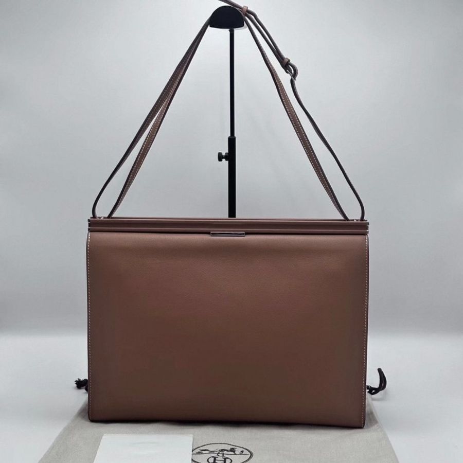 HERMES Clic-H33金棕銀扣肩背斜背包 33*25*5 9新 配件塵袋-0