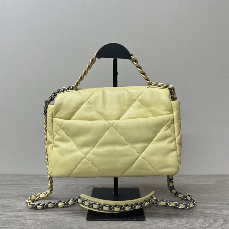 CHANEL 19bag小雞黃金扣小號手提肩背斜背包25*16*7 9新 配件塵袋-1