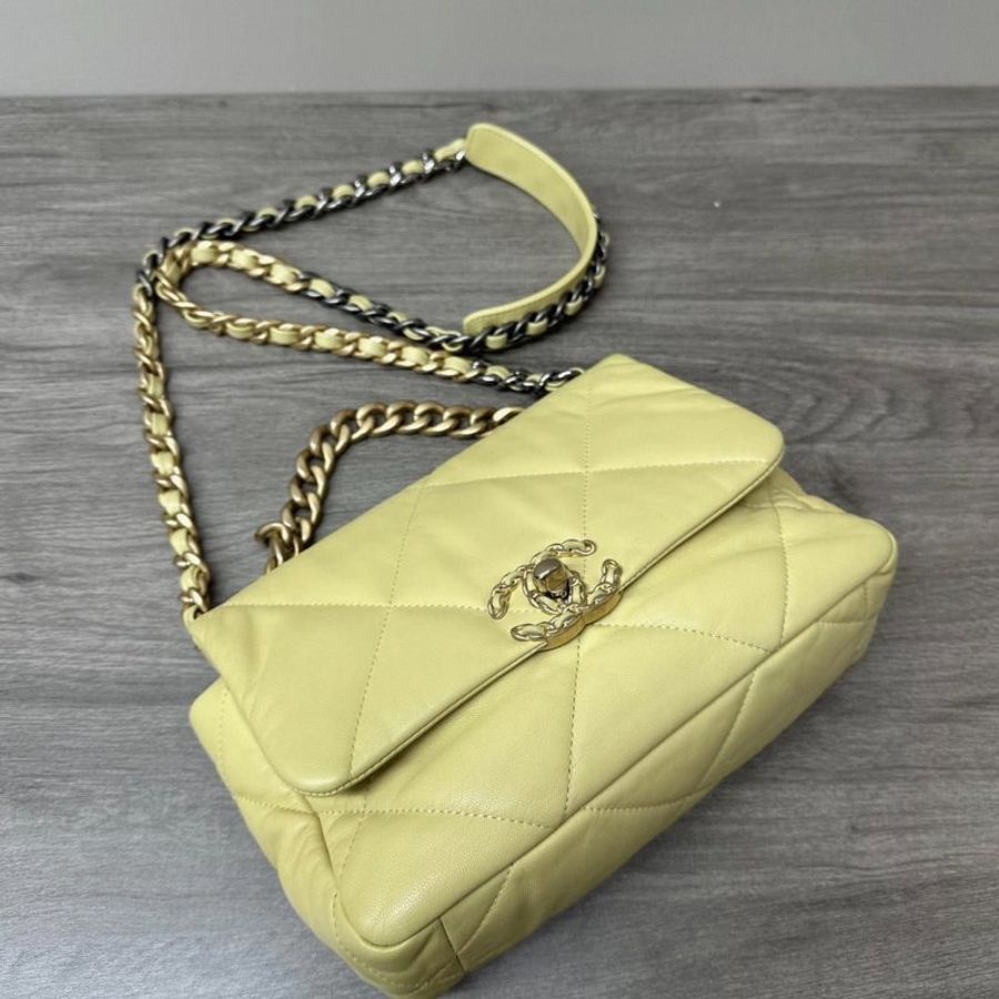 CHANEL 19bag小雞黃金扣小號手提肩背斜背包25*16*7 9新 配件塵袋-2