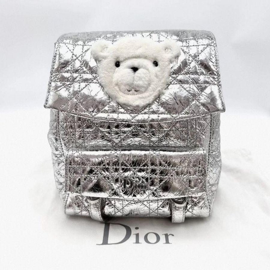 DIOR Stardust爆裂紋銀色小熊後背包18*22*7 9新 配件塵袋-1