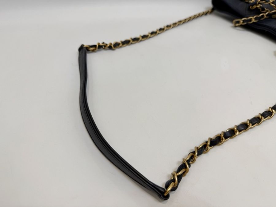 Chanel 黑小牛皮霧金釦皮穿鍊手提肩背包AS2491-12