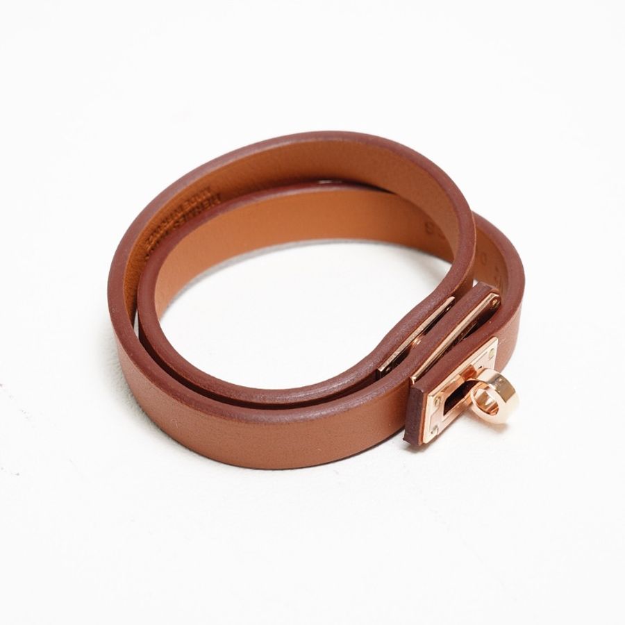 Hermès Mini Kelly Double Tour bracelet 棕色配玫瑰金色-1