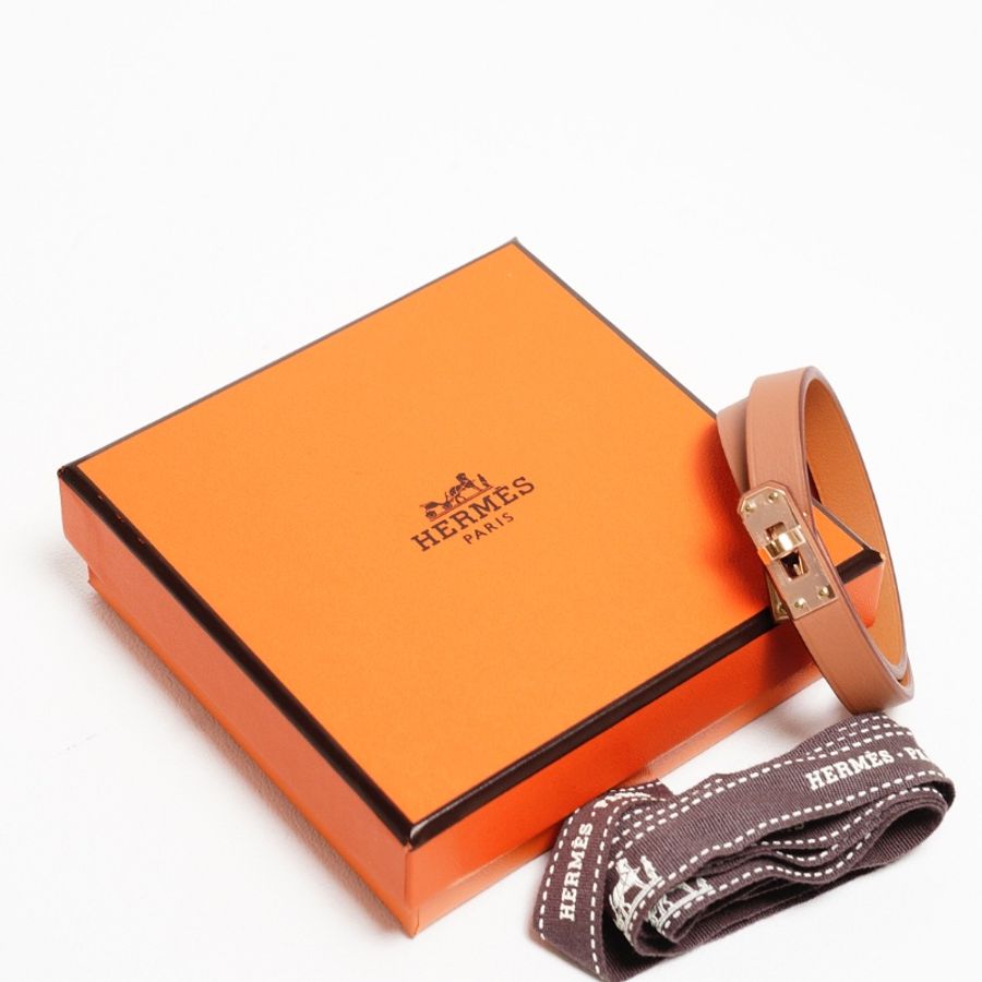 Hermès Mini Kelly Double Tour bracelet 棕色配玫瑰金色-7