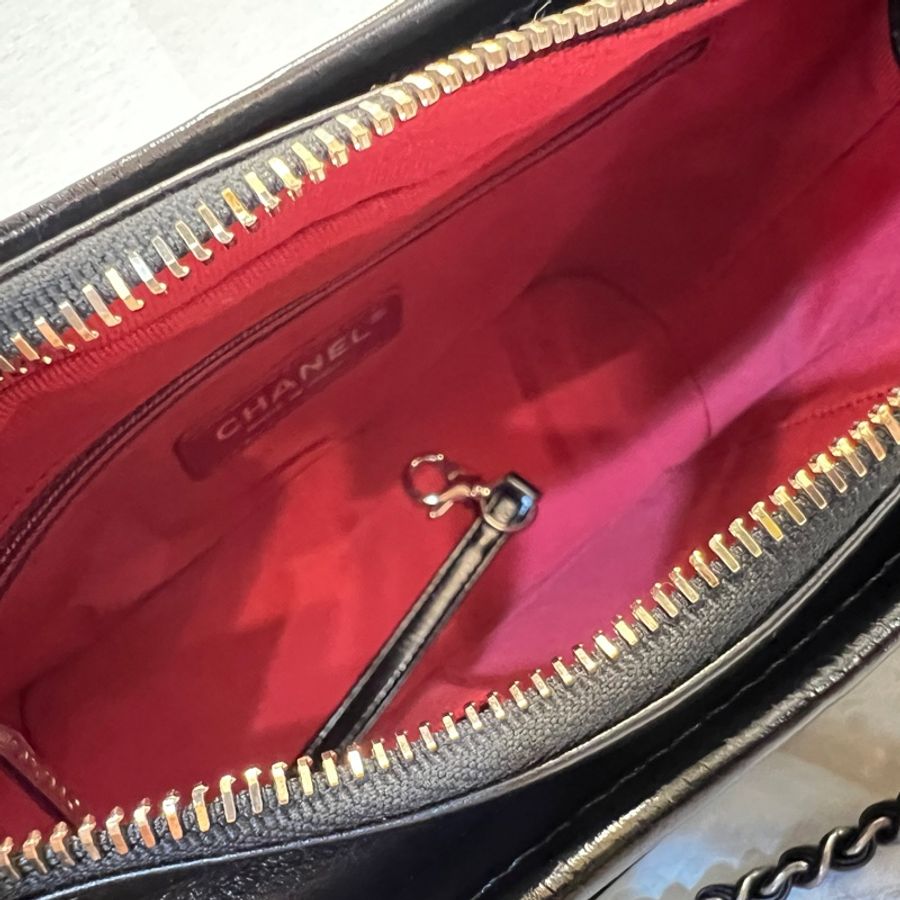 Chanel 黑牛皮菱格霧金釦四色鏈小號肩斜背包-7