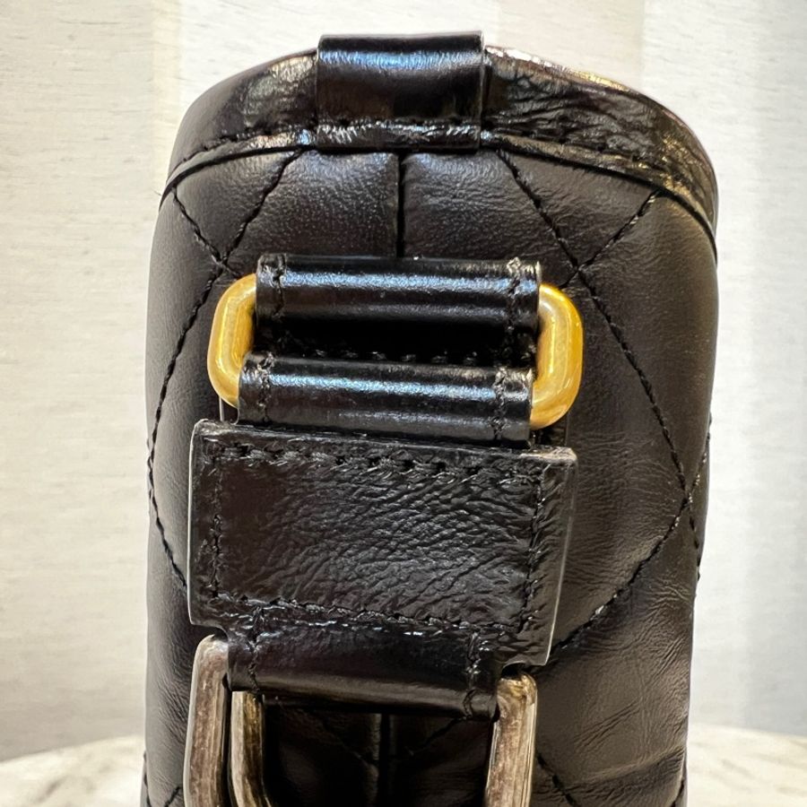 Chanel 黑牛皮菱格霧金釦四色鏈小號肩斜背包-10