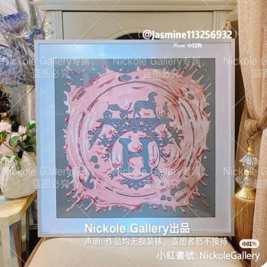 Hermes 愛馬仕灰粉玫瑰大H logo 絲巾 圍巾（全新收藏品）-6
