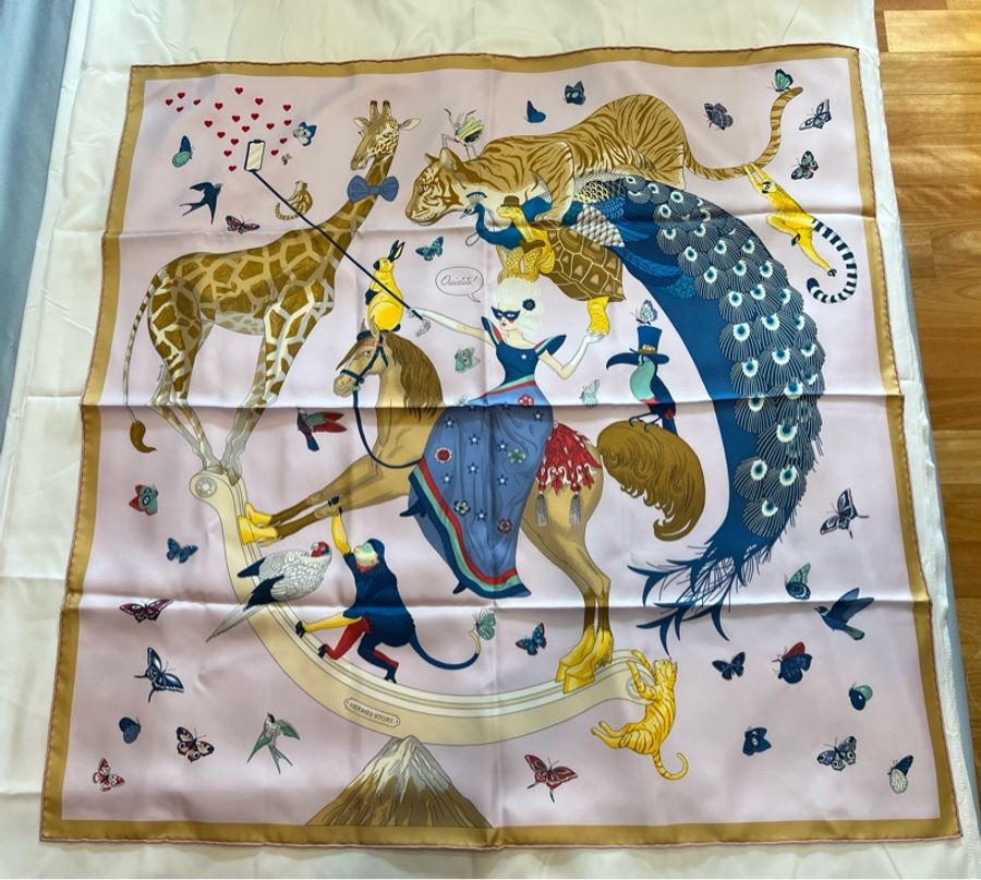 Hermes 愛馬仕story粉紫色 絲巾 圍巾(全新收藏品)-0