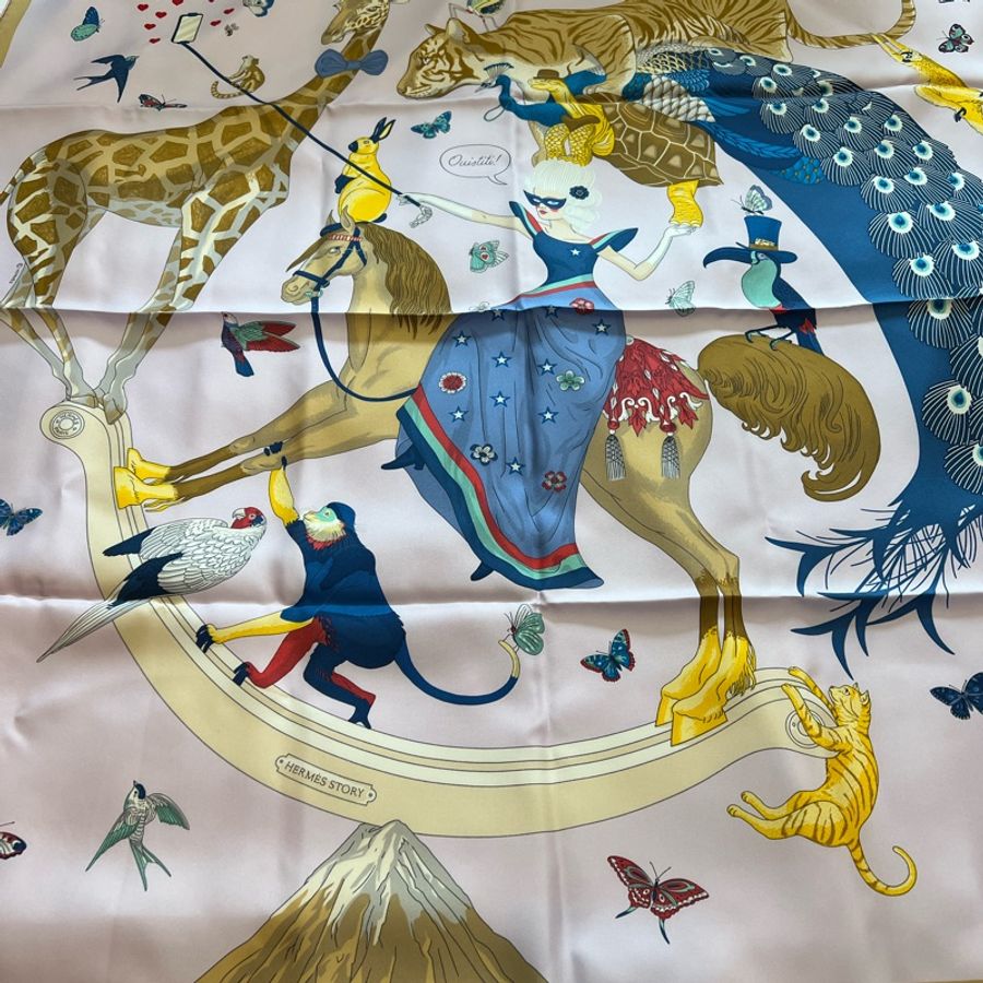 Hermes 愛馬仕story粉紫色 絲巾 圍巾(全新收藏品)-1
