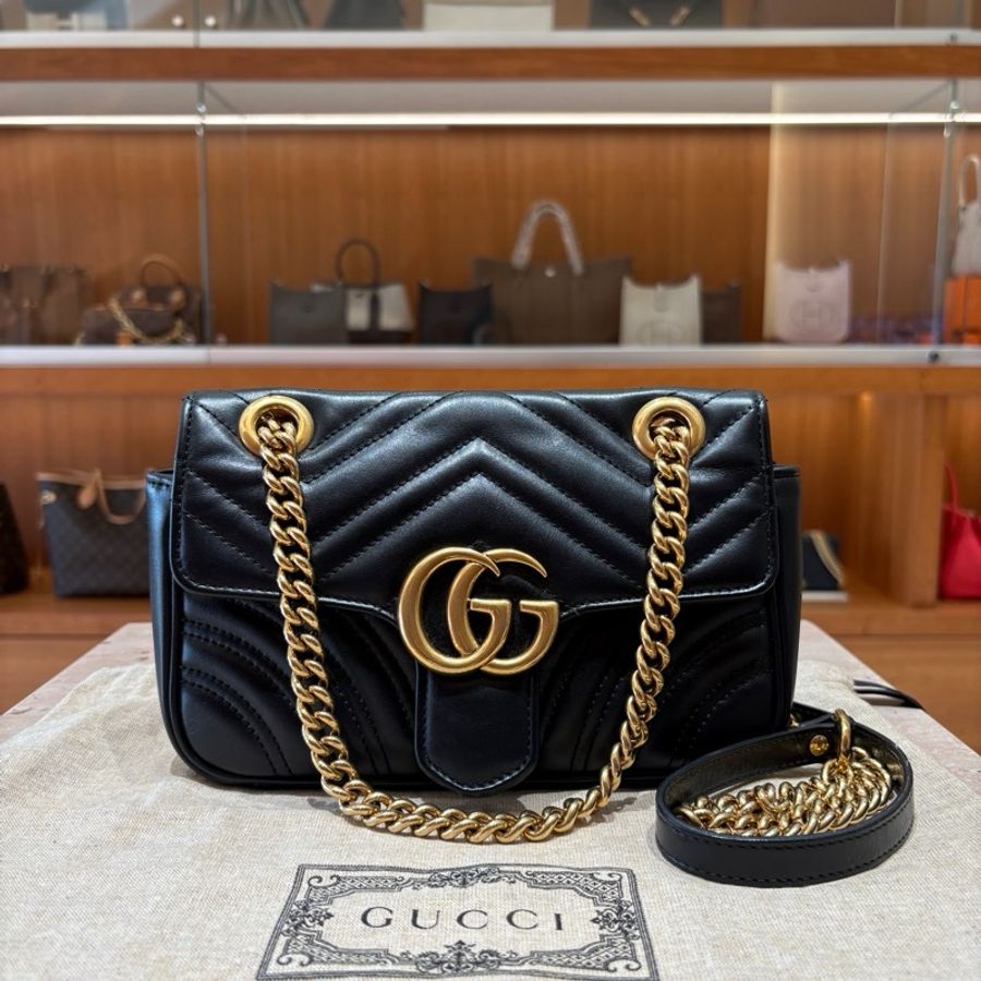 【近全新收藏級】Gucci GG Marmont Jumbi 金鍊肩背包|黑色小牛皮絎縫設計|雙背法實用百搭|高保值經典款-12