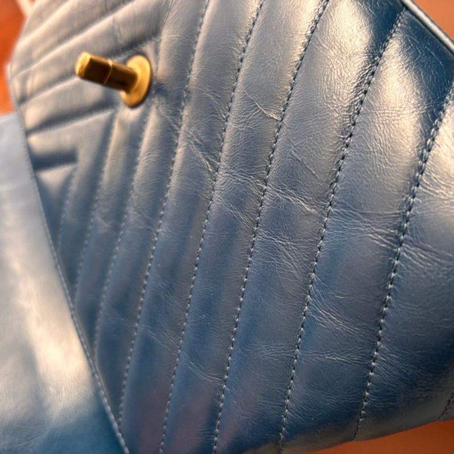 ::CHANEL:: 藍色牛皮山型紋 CocoHandle 28 手提 斜背 兩用包-37
