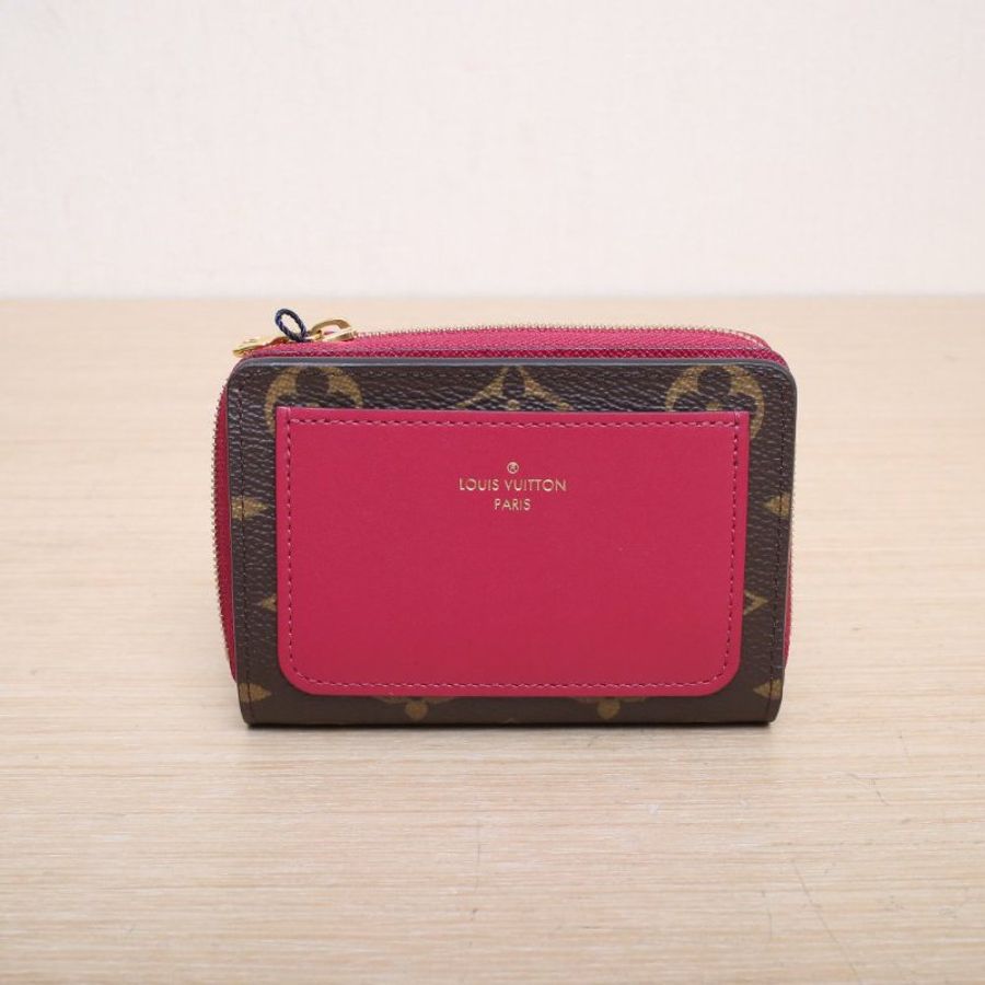 LOUIS VUITTON 老花牛皮PVC晶片LOU系列拉鏈短款錢包款//肩背包-1