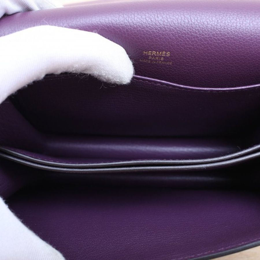 HERMES Roulis豬鼻子19N5加侖紫EC皮U刻金扣肩背包-3