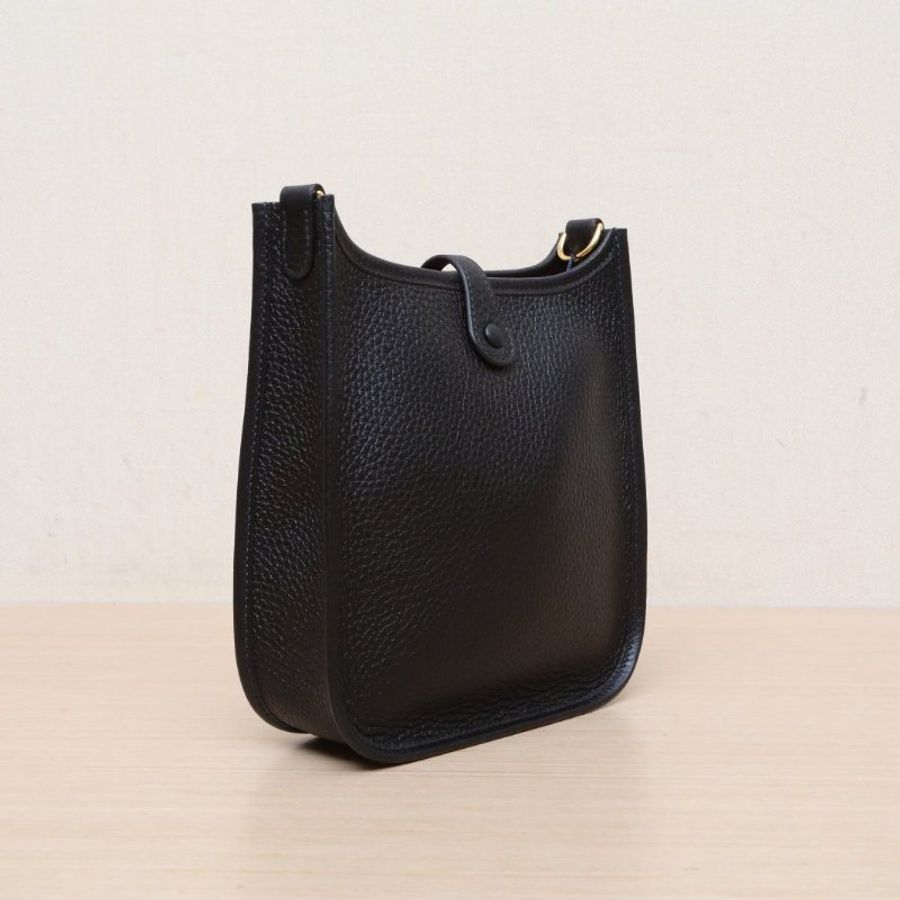 HERMES EvelyneMini1689黑色TC皮W刻金扣肩背包-4