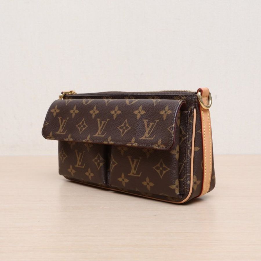 LOUIS VUITTON VIVACITÈ駱駝手袋老花PVC金扣晶片肩背包-4