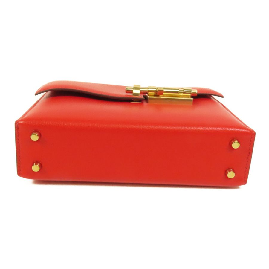 HERMES Chevre皮革Verrou Mini金扣鏈帶肩背袋Red-3