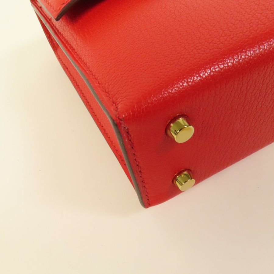HERMES Chevre皮革Verrou Mini金扣鏈帶肩背袋Red-9
