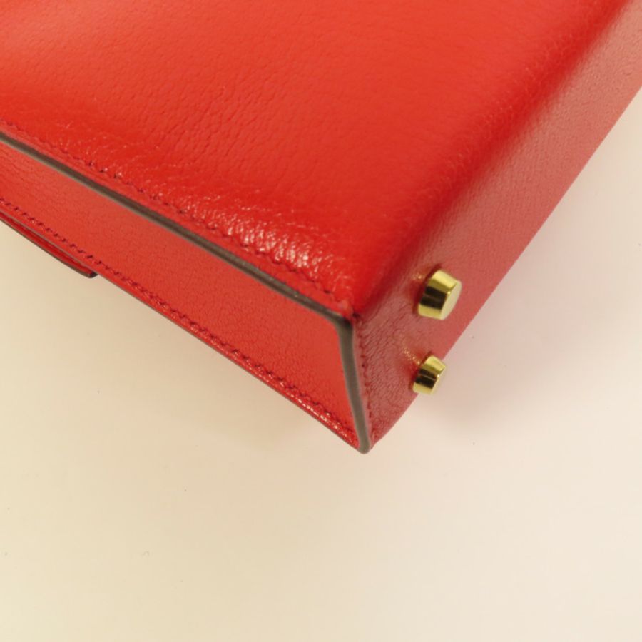 HERMES Chevre皮革Verrou Mini金扣鏈帶肩背袋Red-10