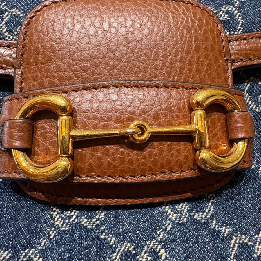 【經典復刻・時尚靈魂】Gucci 1955 Horsebit 馬銜釦 GG 帆布配皮肩背包|雙背帶設計|復古藍紅織帶|義大利製造匠心精品-12