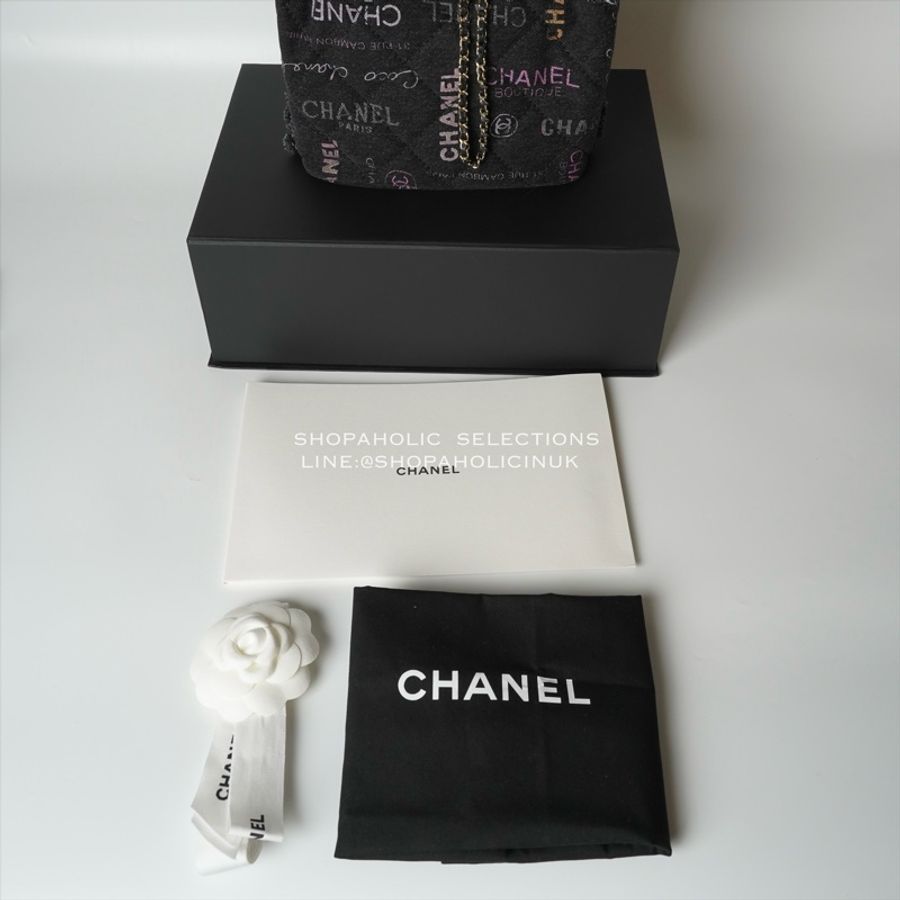 Chanel 22P黑色塗鴉牛仔水桶包大號AS3027-4