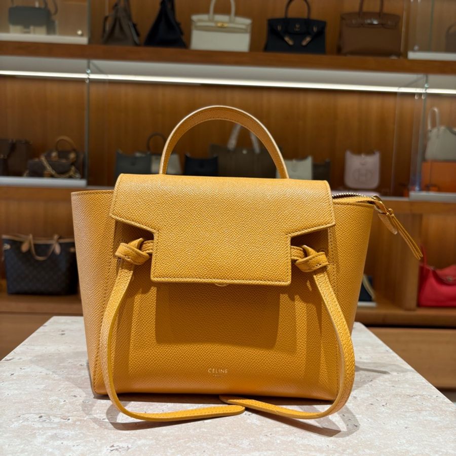 【經典不敗、優雅出行】CELINE NANO 鯰魚包|黃咖皮革|法式質感小號手提斜背包 20cm-0