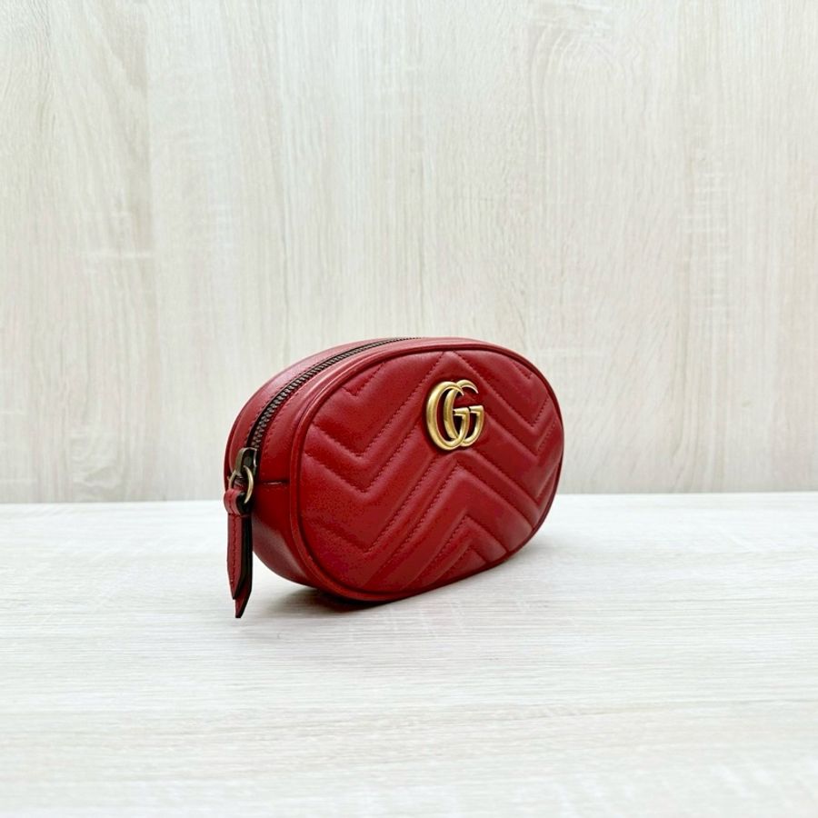GUCCI GG Marmont系列紅牛皮腰包 476434-3