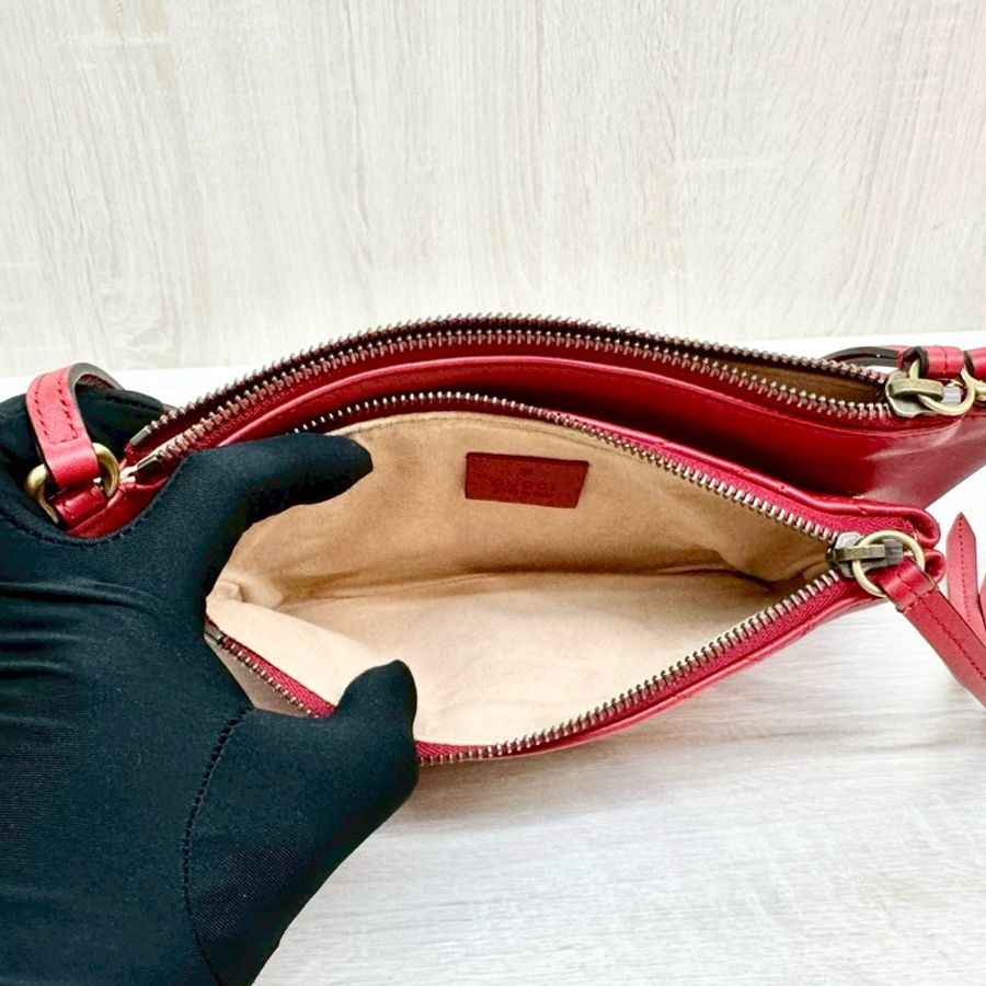 Gucci紅色馬夢二合一拉鍊斜背包453878-6