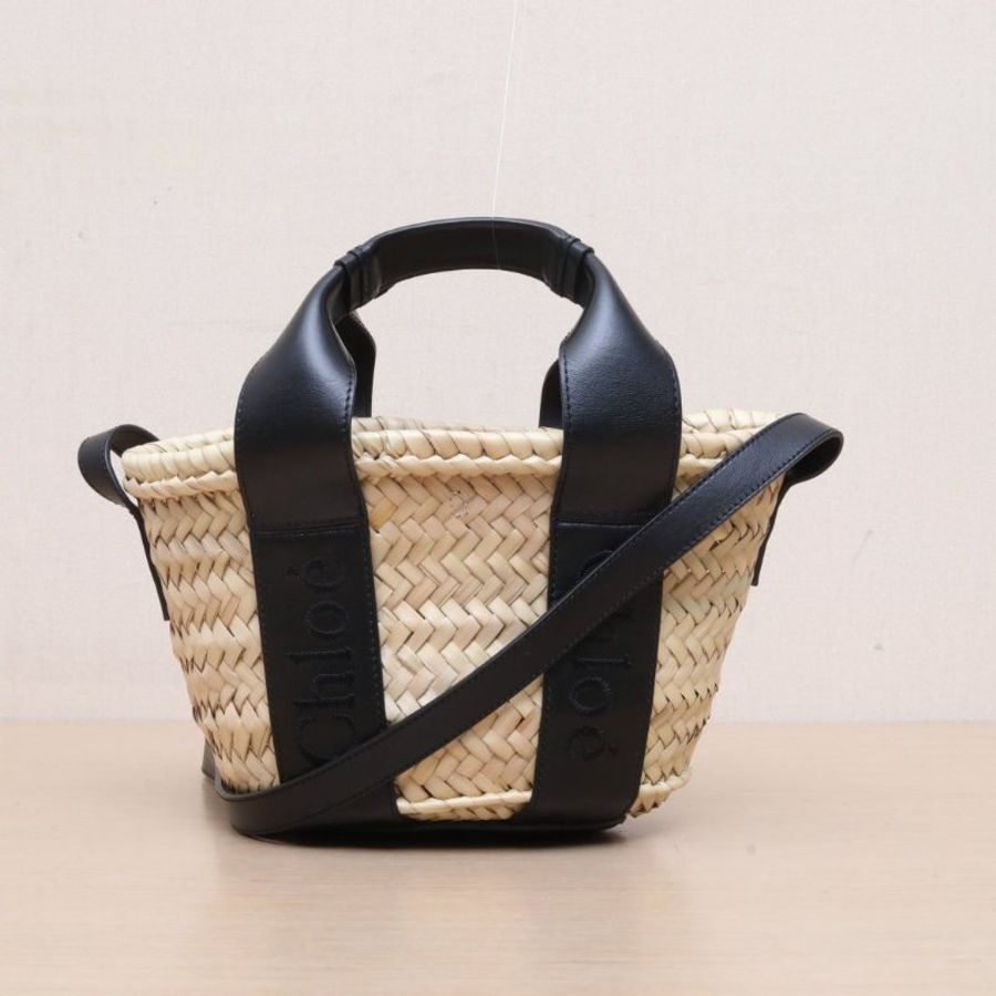 CHLOE 棕色草編淺金扣Sensebasket菜籃子包肩背包-0