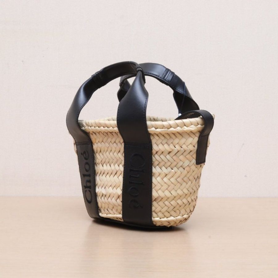 CHLOE 棕色草編淺金扣Sensebasket菜籃子包肩背包-3