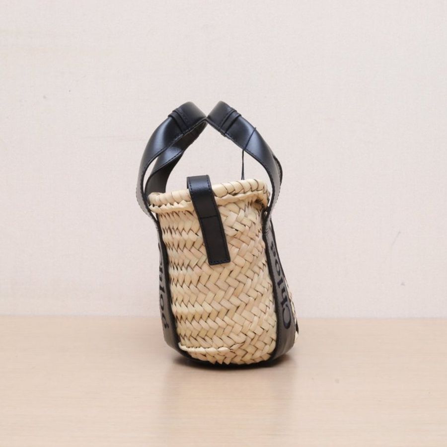 CHLOE 棕色草編淺金扣Sensebasket菜籃子包肩背包-4