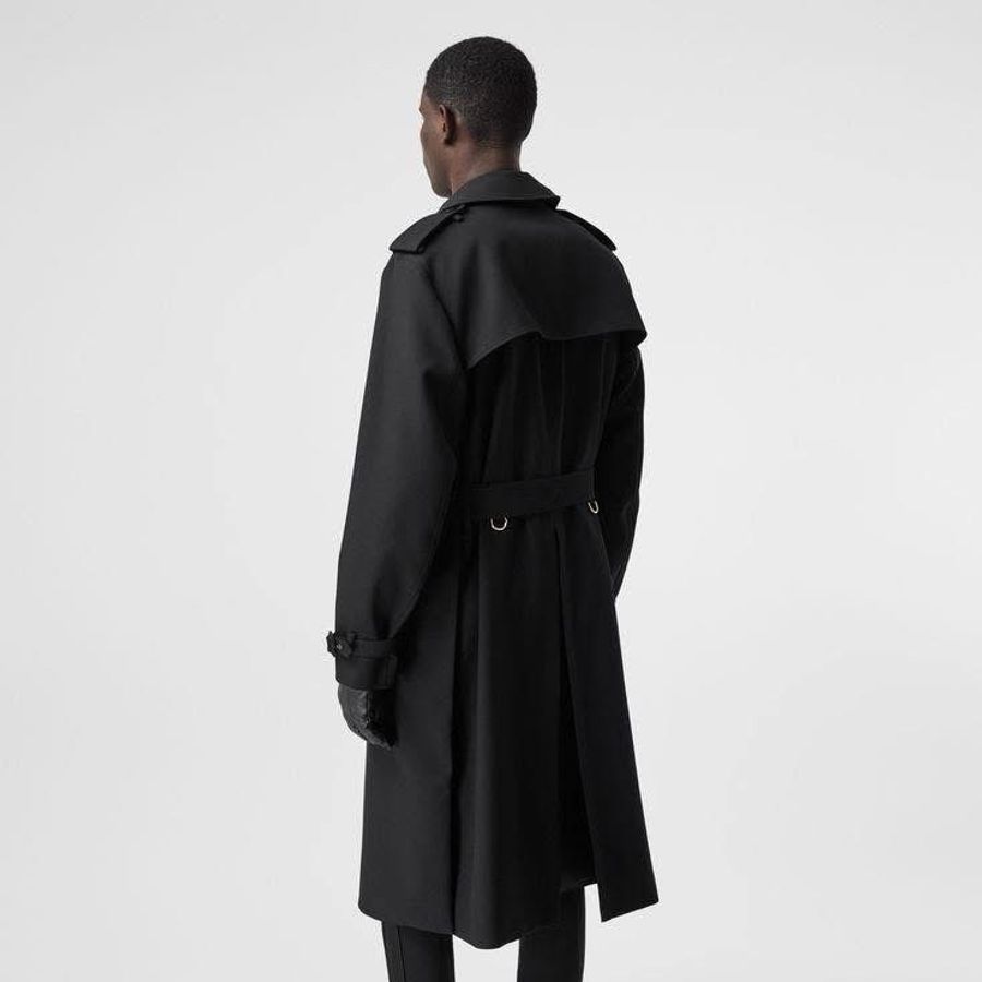 BURBERRY英國男款黑色羊毛斜紋翻折式大衣48-3
