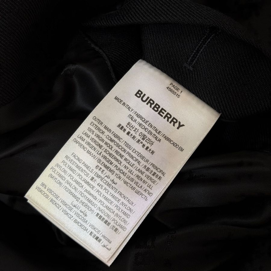 BURBERRY英國男款黑色羊毛斜紋翻折式大衣48-20