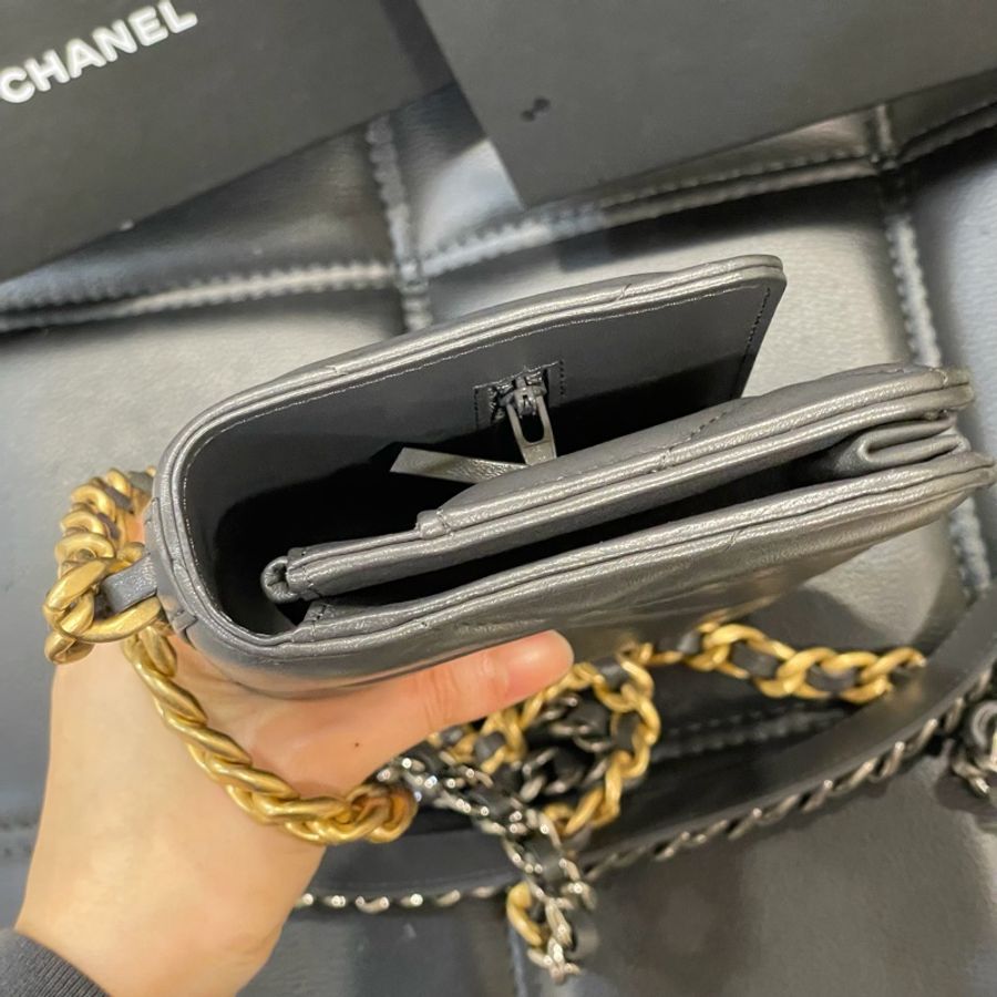 全配 🈶️購證 芯片款❤️ 香奈兒 #灰金 #深灰 #19bag #woc-12