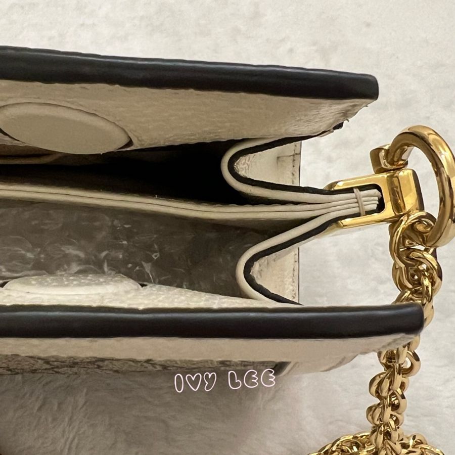 GUCCI 古馳 503877 經典Ophidia系列GG LOGO織帶皮革磁釦 斜背包 鏈條包 白 正品 二手精品-7
