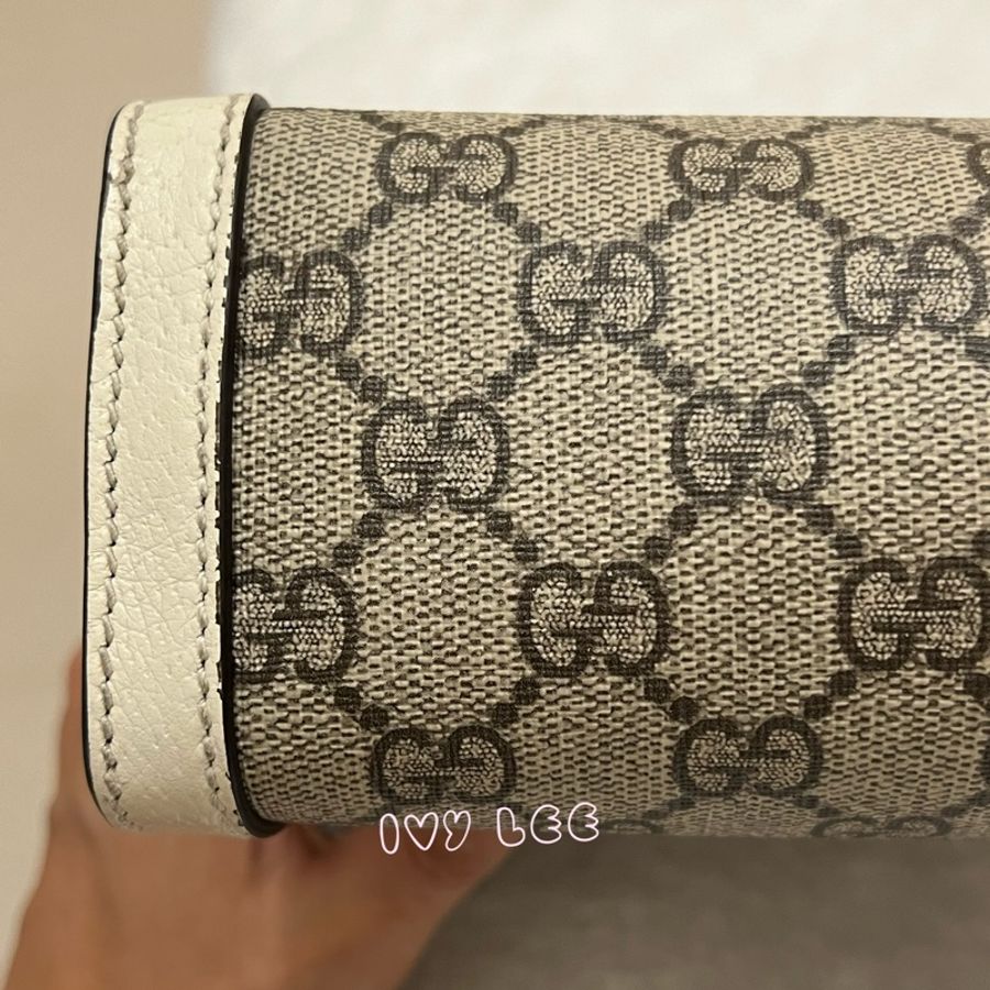 GUCCI 古馳 503877 經典Ophidia系列GG LOGO織帶皮革磁釦 斜背包 鏈條包 白 正品 二手精品-28