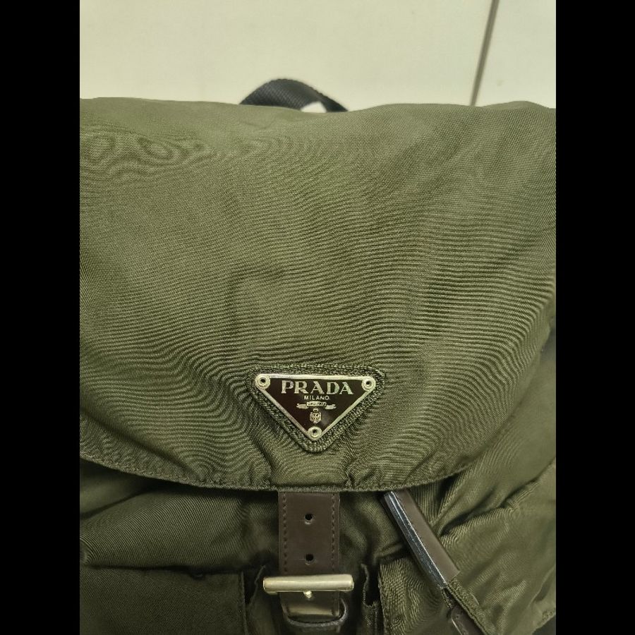 【8成新】㊣✨PRADA✨普拉達 綠色 帆布 皮革 口袋 中型 後背包 /二手包/二手精品🌳二手樹屋🌳-12