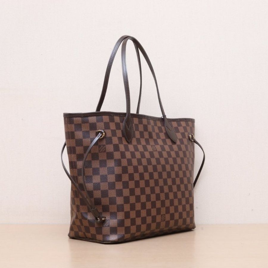 LOUIS VUITTON Neverfull中號31配子袋棕色棋盤格PVC金扣2015肩背包-4