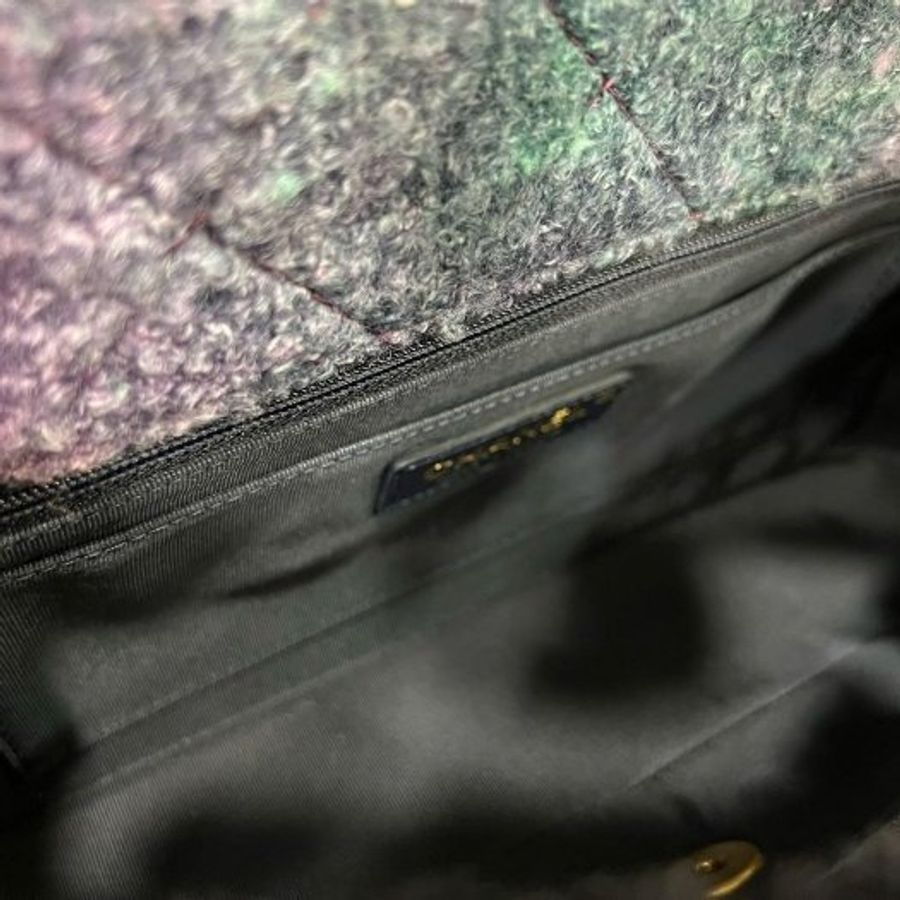 東區正精品㊣CHANEL COCO 25cm 近全新香奈兒黑色拼紫色毛呢金鍊金扣肩背包 RZ6094-4