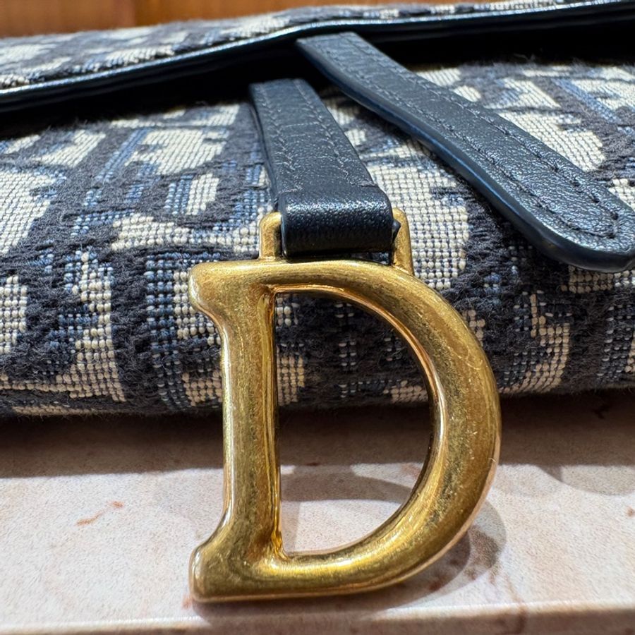 【經典緹花、優雅馬鞍】Dior Saddle 馬鞍長型鏈條包|Oblique 緹花帆布|典藏復古金鍊|附卡夾配件-3