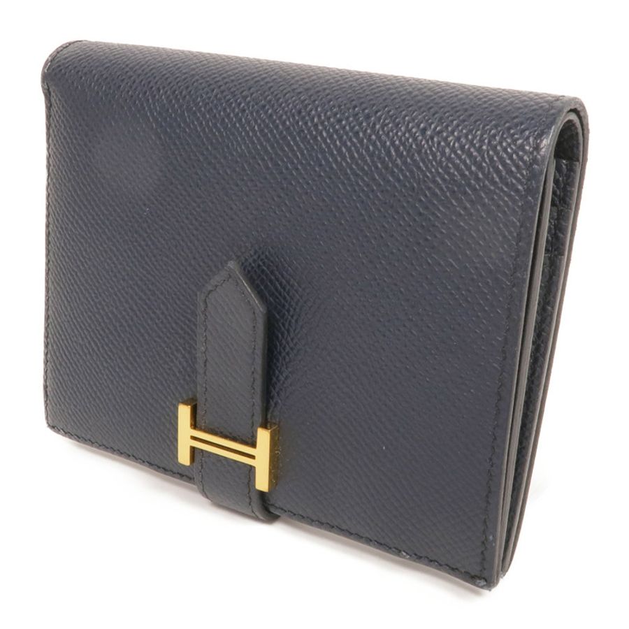 HERMES Epsom皮革Bearn Compact Wallet金扣錢包Bleu Nuit-2