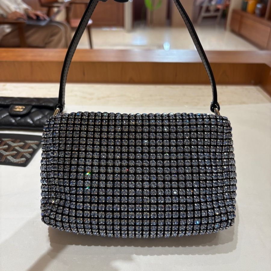 【奢華閃耀・魅力焦點】Alexander Wang heiress pouch 水晶網格晚宴包|派對名媛必備|極輕設計|黑色晶鑽肩背包-5