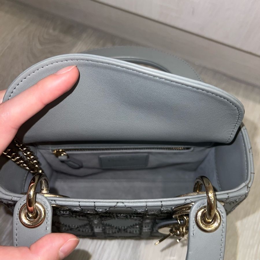 Dior 迪奧三格灰色釘珠金扣戴妃包 Lady Dior-4
