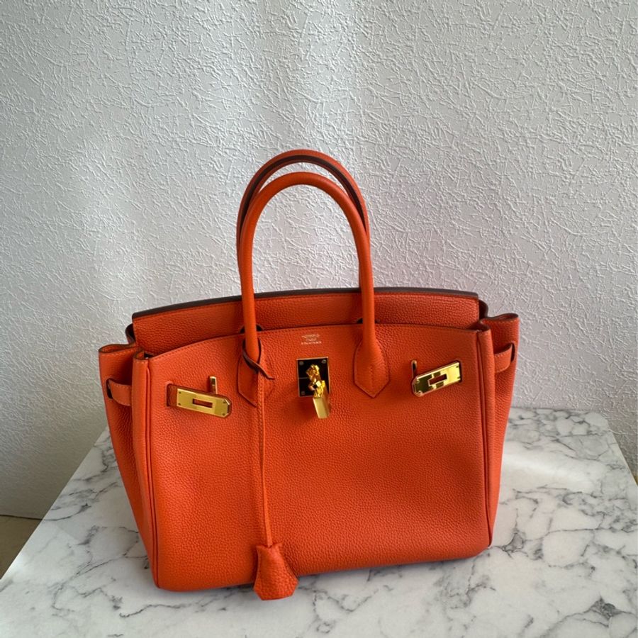 Hermes 9J橘金釦Birkin30-0