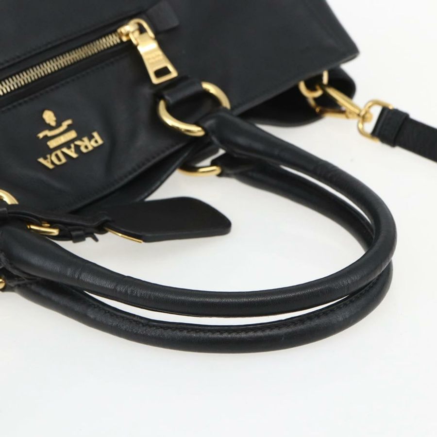 【日本直送】PRADA 手提包 皮革 2way 黑色 金色 Auth yk19782-6