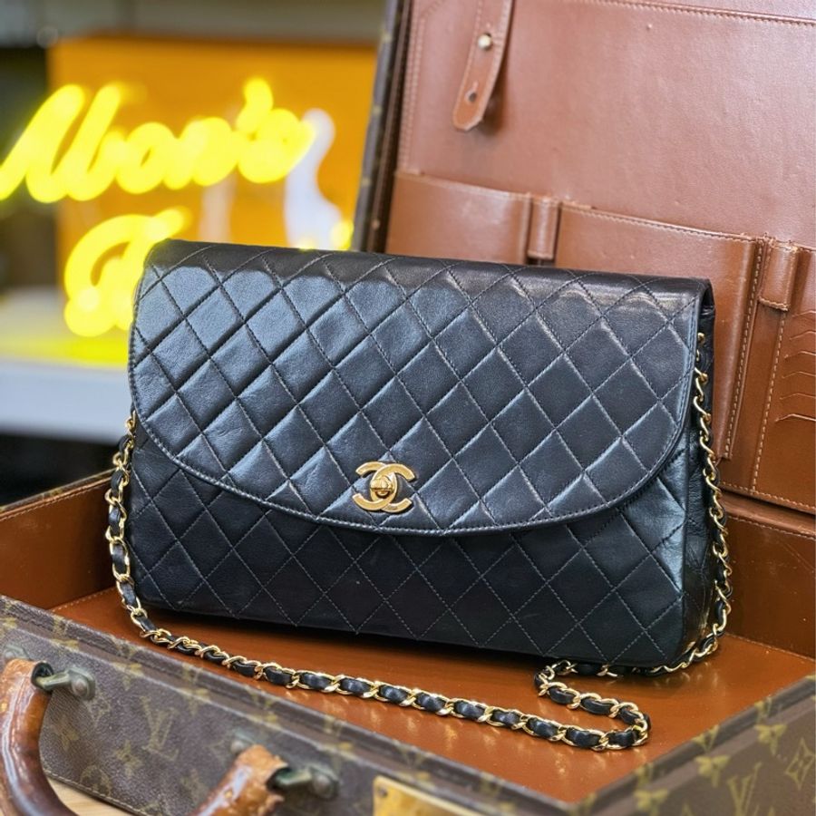 CHANEL Vintage黑羊皮信封鏈包♠️罕見款-0